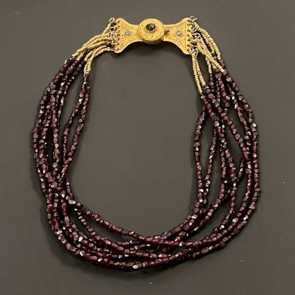 Antique 1800s Gold Victorian Bohemian Multi Strand Garnet Beaded Necklace - Picture 9 of 16